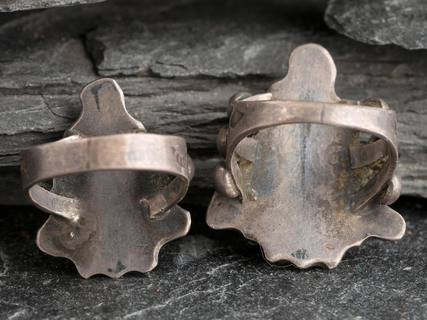 Navajo Fred Harvey Era Rings with Carved Turquoise Arrowheads