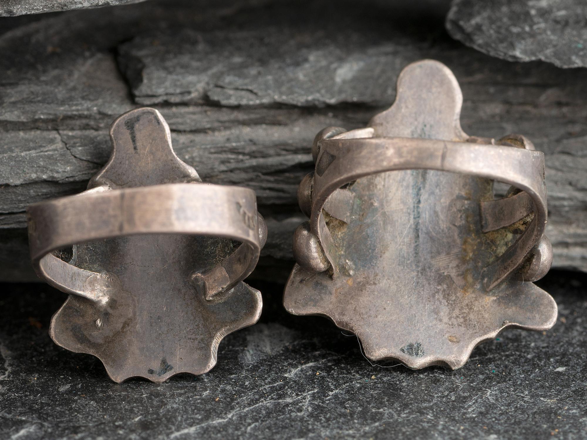 Navajo Fred Harvey Era Rings with Carved Turquoise Arrowheads