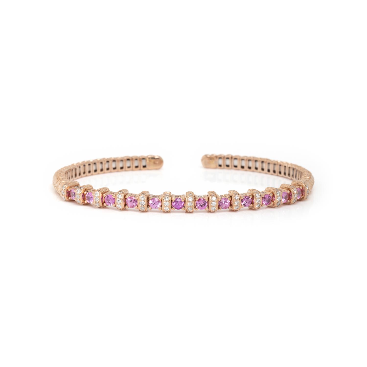 ROSE GOLD, PINK SAPPHIRE AND DIAMOND BANGLE BRACELET