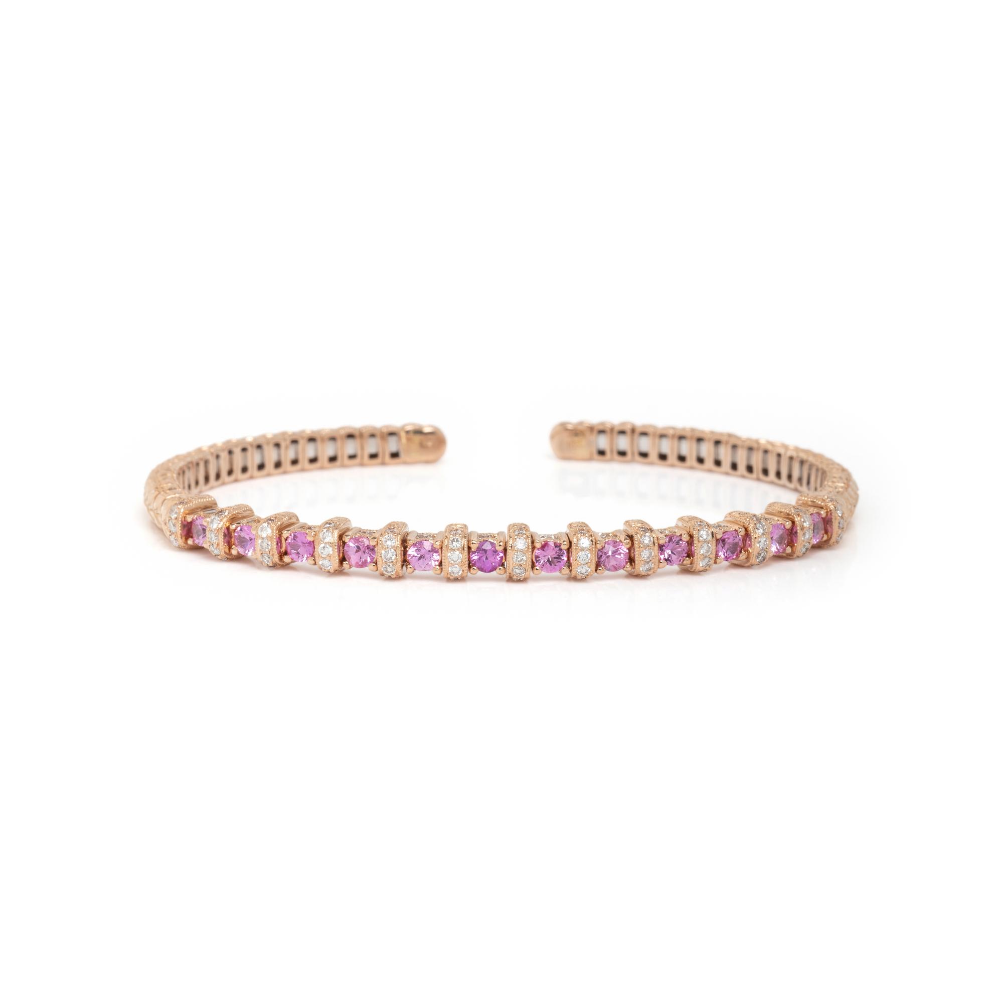 ROSE GOLD, PINK SAPPHIRE AND DIAMOND BANGLE BRACELET