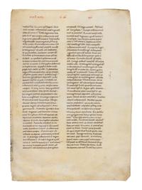 MAGNIFICENT REMNANT OF ITALIAN ROMANESQUE MANUSCRIPT CULTURE Florentine School, single leaf from a copy of Augustine’s Tractatus in euangelium Iohanem (Homily XIIII), in Latin, manuscript on parchment [Italy, Tuscany c. 1130–1150]