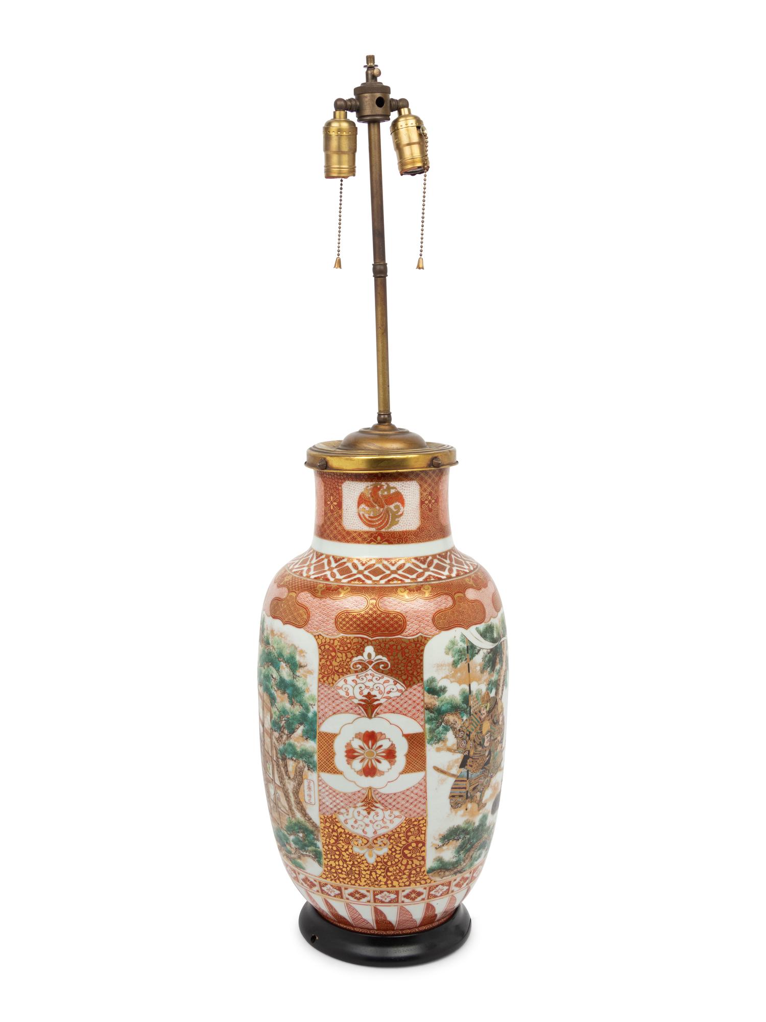 A Satsuma Porcelain Vase Mounted as a Lamp
