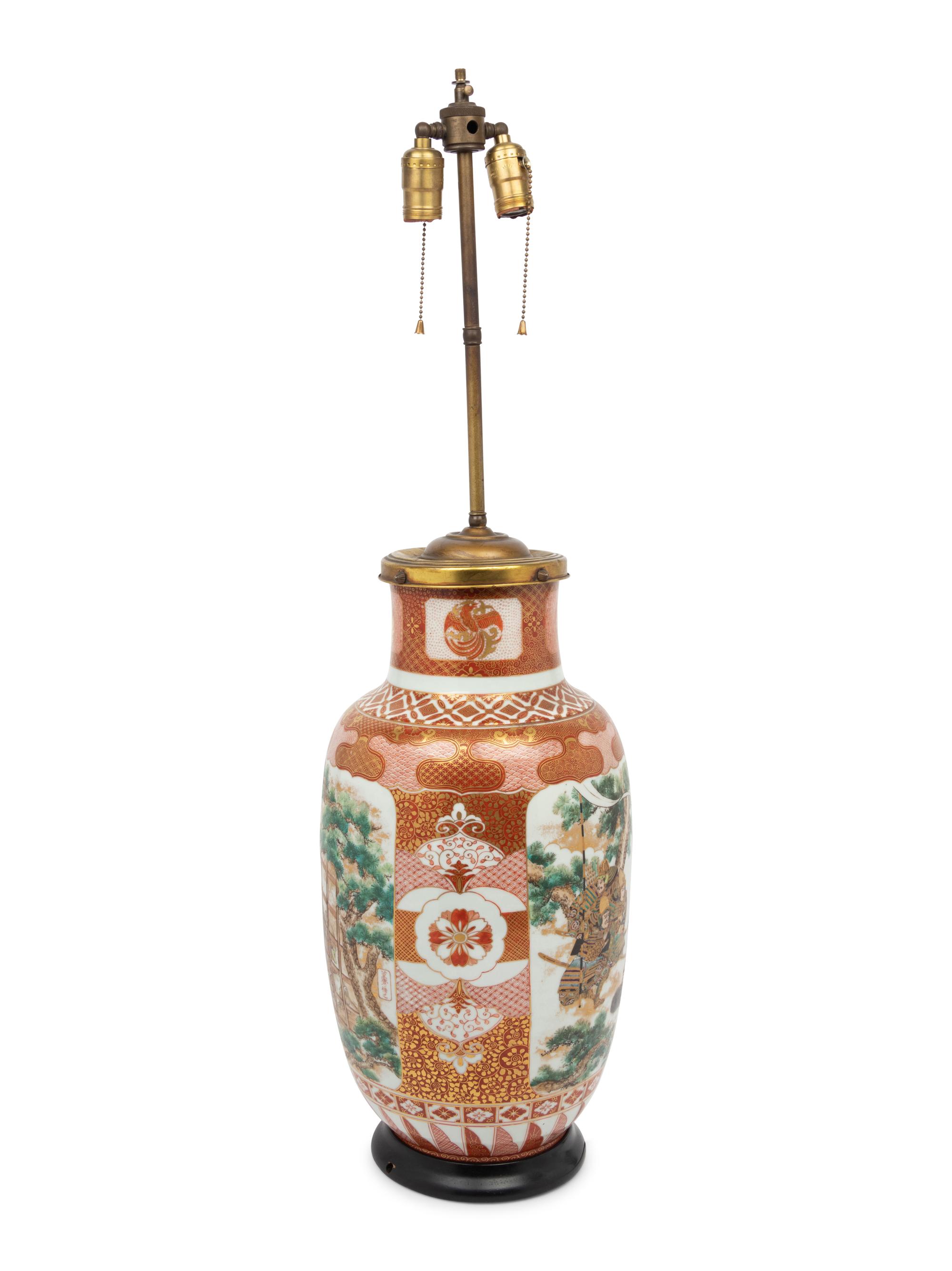 A Satsuma Porcelain Vase Mounted as a Lamp