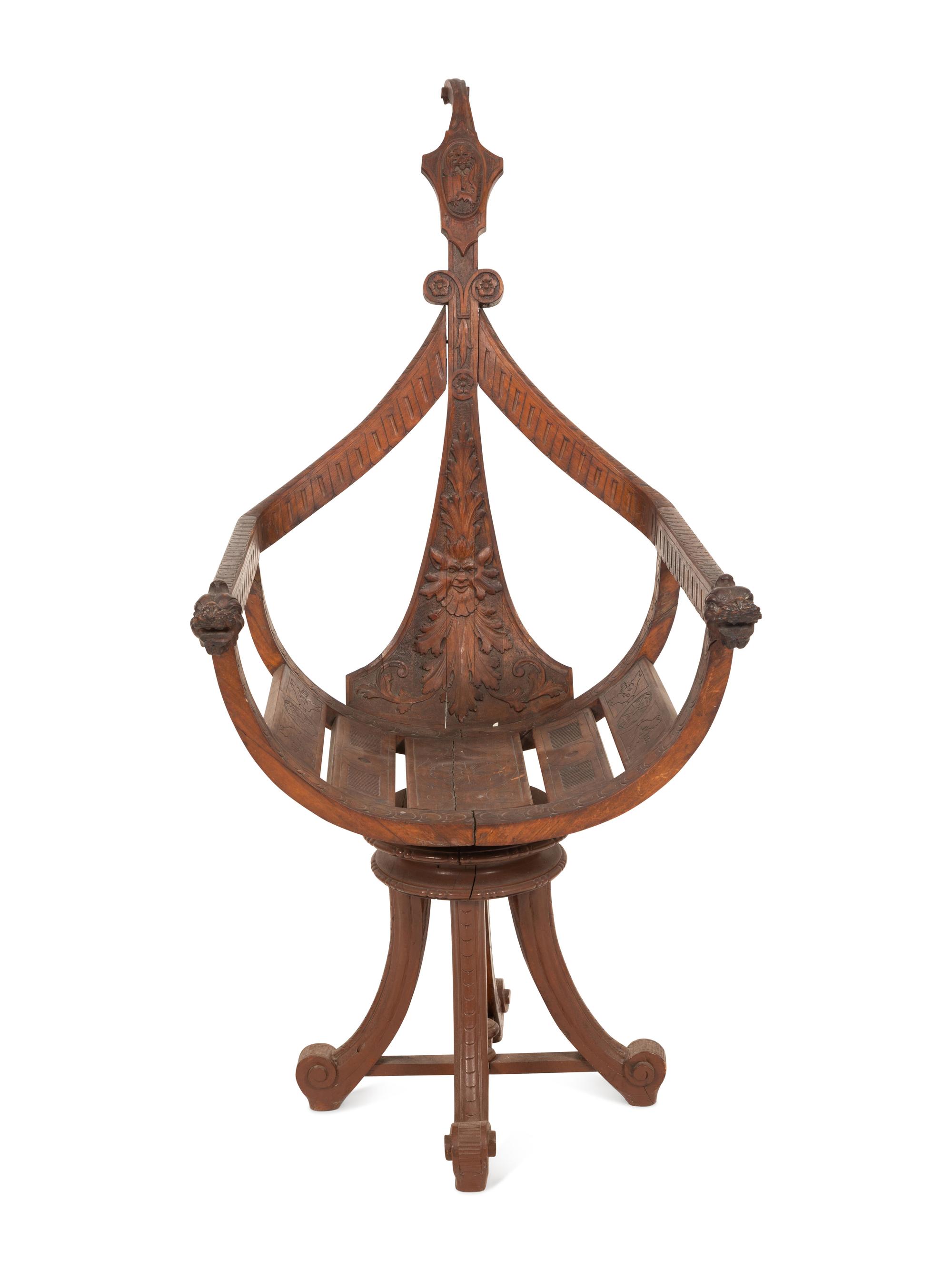 An Italian Carved Mahogany Gondola Chair with Swivel Seat