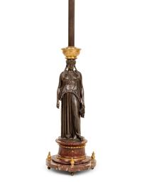 An Empire Style Gilt and Patinated Bronze Candelabrum Mounted as a Floor Lamp