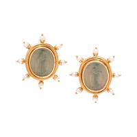 ELIZABETH LOCKE, YELLOW GOLD, INTAGLIO AND CULTURED PEARL EARCLIPS