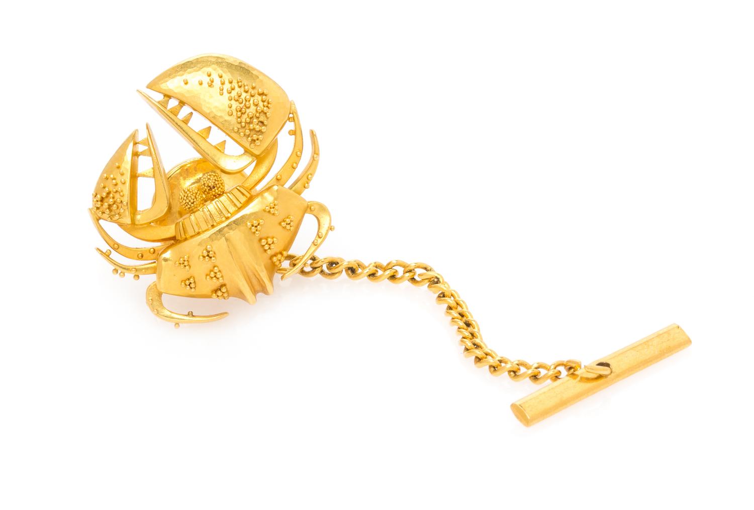 An 18 Karat Yellow Gold Crab Motif Tie Tack, John Paul Miller, 7.20 dwts.