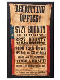 [CIVIL WAR]. 59th Massachusetts Infantry recruitment banner stitched to American flag. Lynn, MA: H.S. Cox, late 1863.