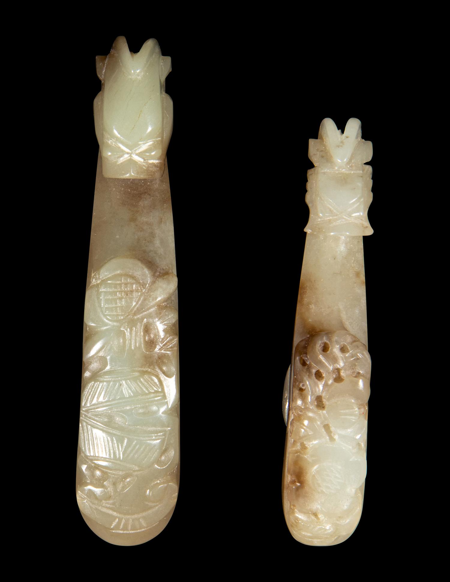 Four Chinese Carved Jade Jewelry and One Seed Pearl Tassel