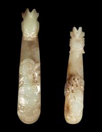 Four Chinese Carved Jade Jewelry and One Seed Pearl Tassel