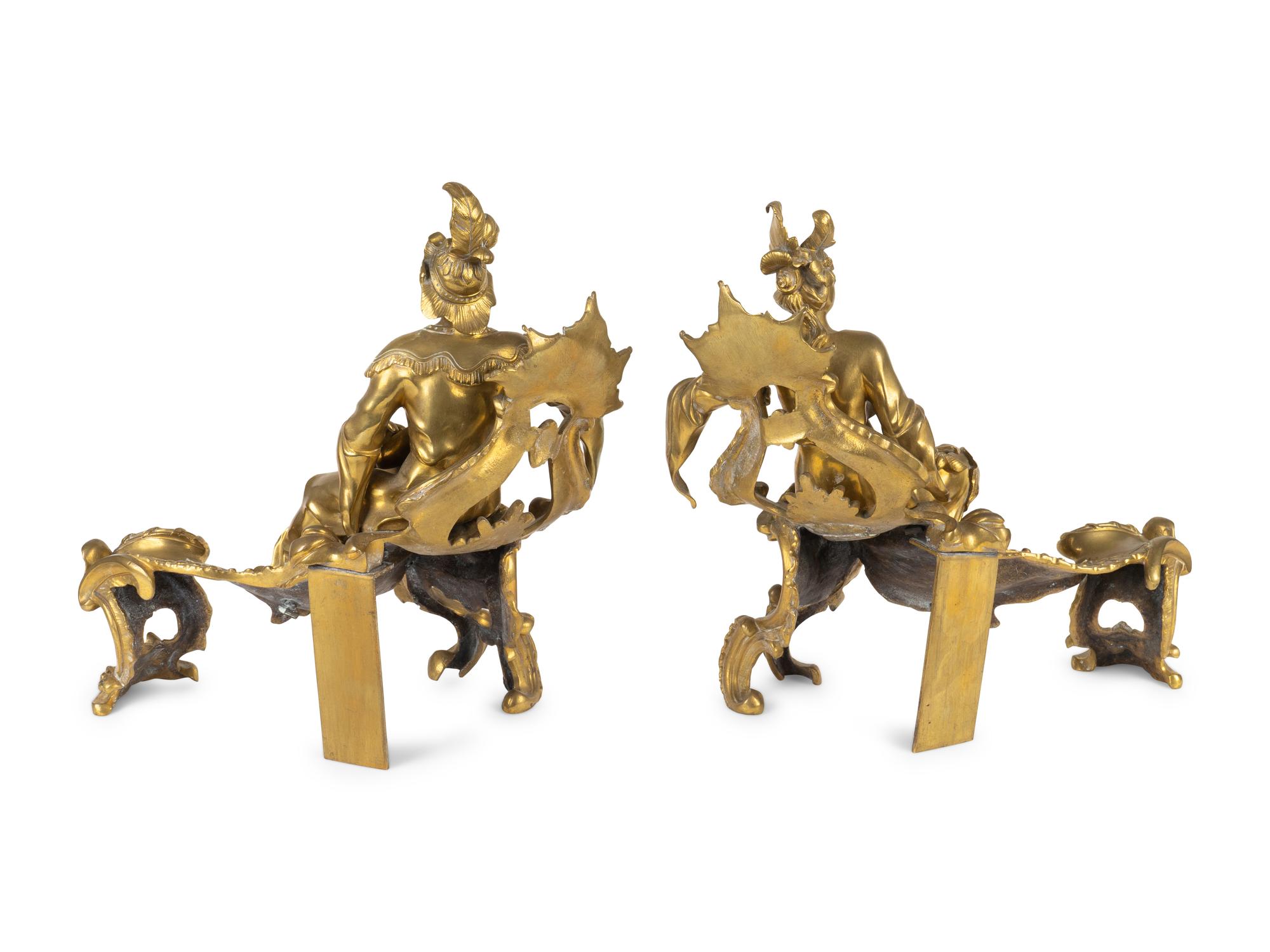 A Pair of Louis XV Style Chinoiserie Gilt Bronze Chenets — 19TH CENTURY