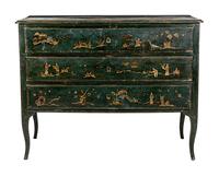 A North Italian Green Japanned Three-Drawer Commode
