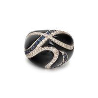 ONYX, DIAMOND AND SAPPHIRE BOMBE RING