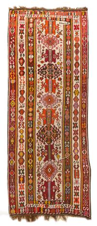 A Kilim Wool Runner, 12 feet 1 inch x 4 feet 10 1/2 inches.