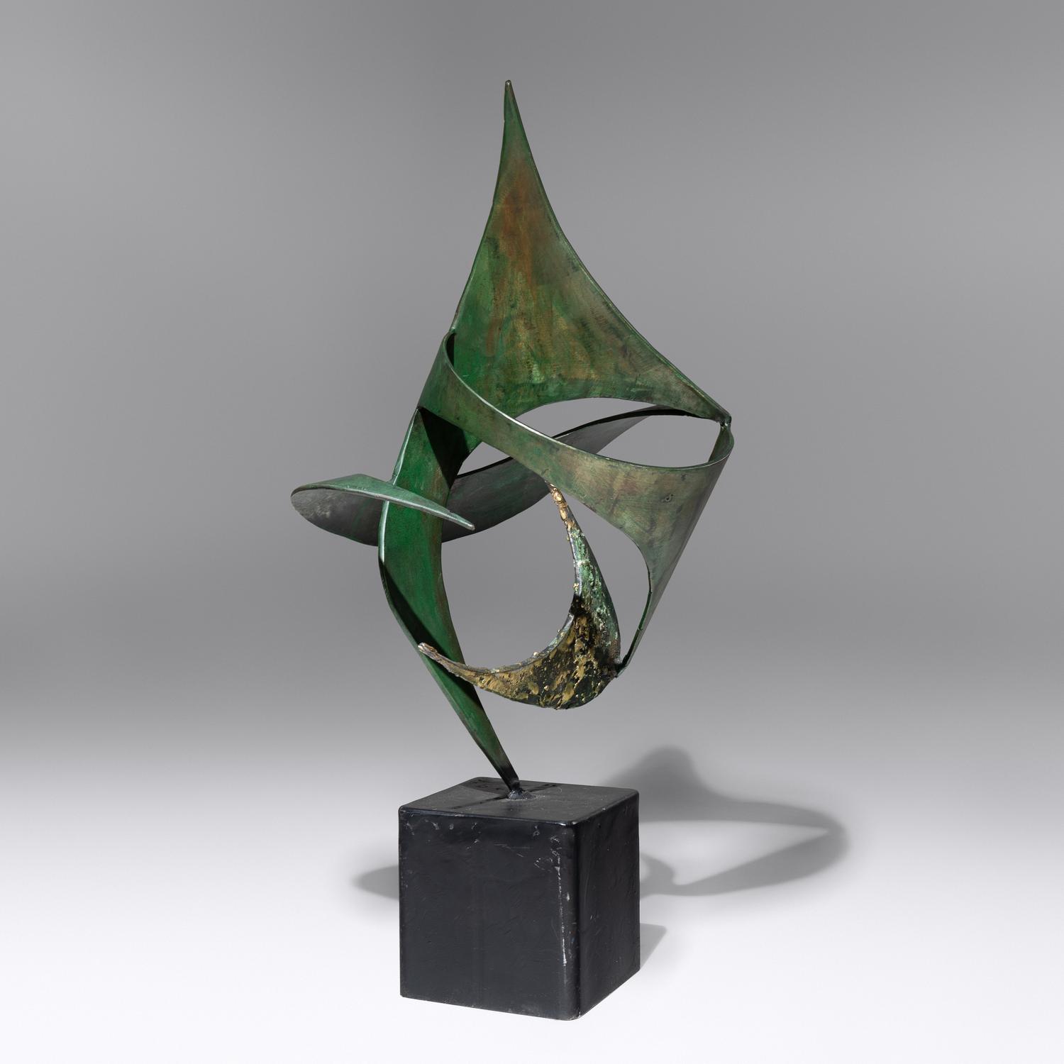 Cradle torch cut, acid etched verde sculpture