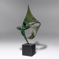 Cradle torch cut, acid etched verde sculpture