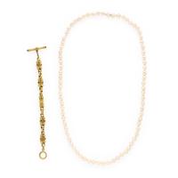 Convertible Cultured Pearl, Yellow Gold, and Multigem Necklace