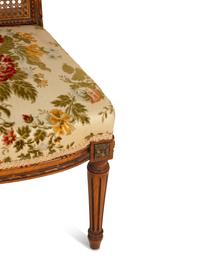 A Pair of Italian Louis XVI Style Gilt Metal Mounted Mahogany and Canework Side Chairs