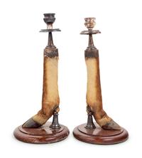 A Pair of English Silver Mounted Taxidermy Candlesticks
