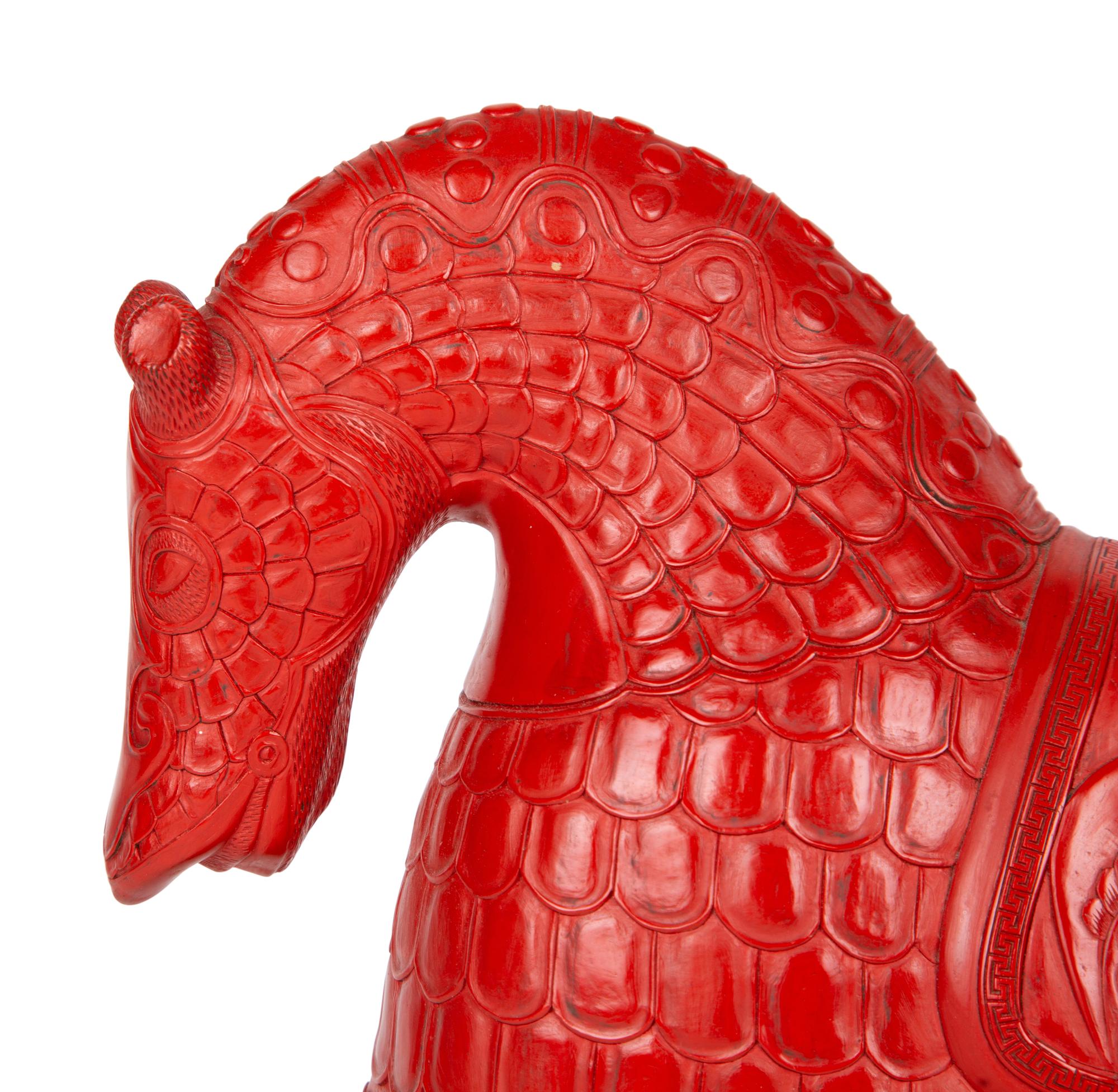 A Chinese Cinnabar Lacquer Armored Horse — EARLY 20TH CENTURY