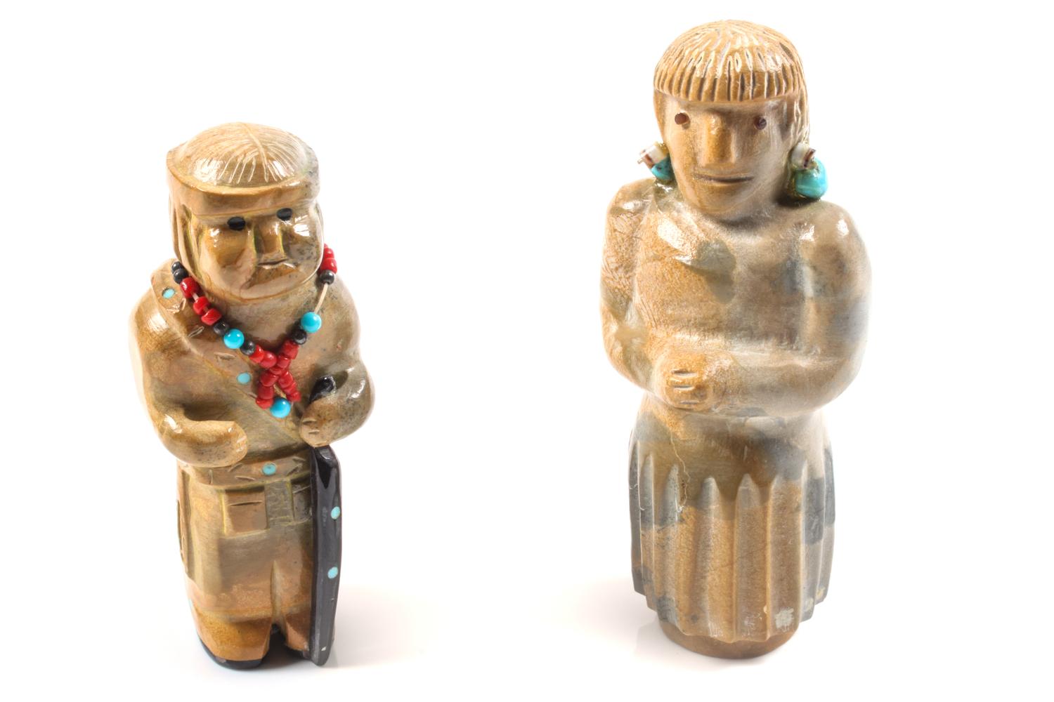 Two Leekya Family Carved Stone Figures Height of first 3 1/2 inches