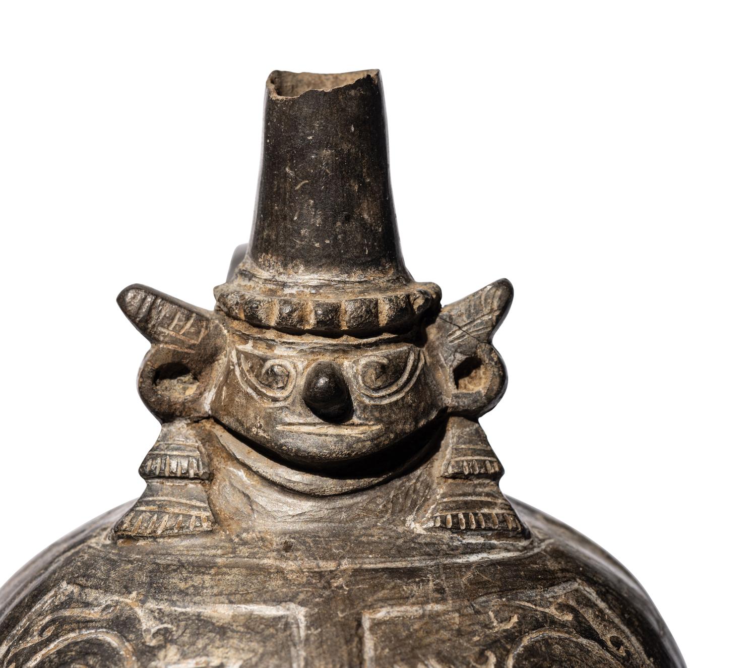 A Sican Blackware Stirrup Vessel