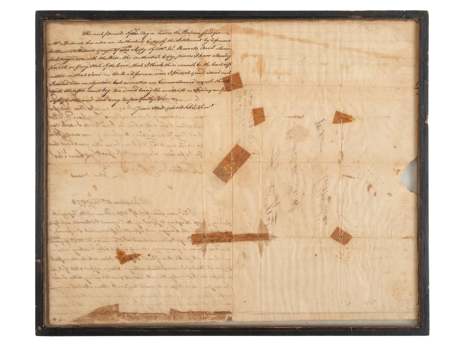 ADAMS, John (1735-1826). Letter signed ("John Adams"), as attorney, to Philadelphia merchant William Barrell. Boston, 19 January 1772 [1773].
