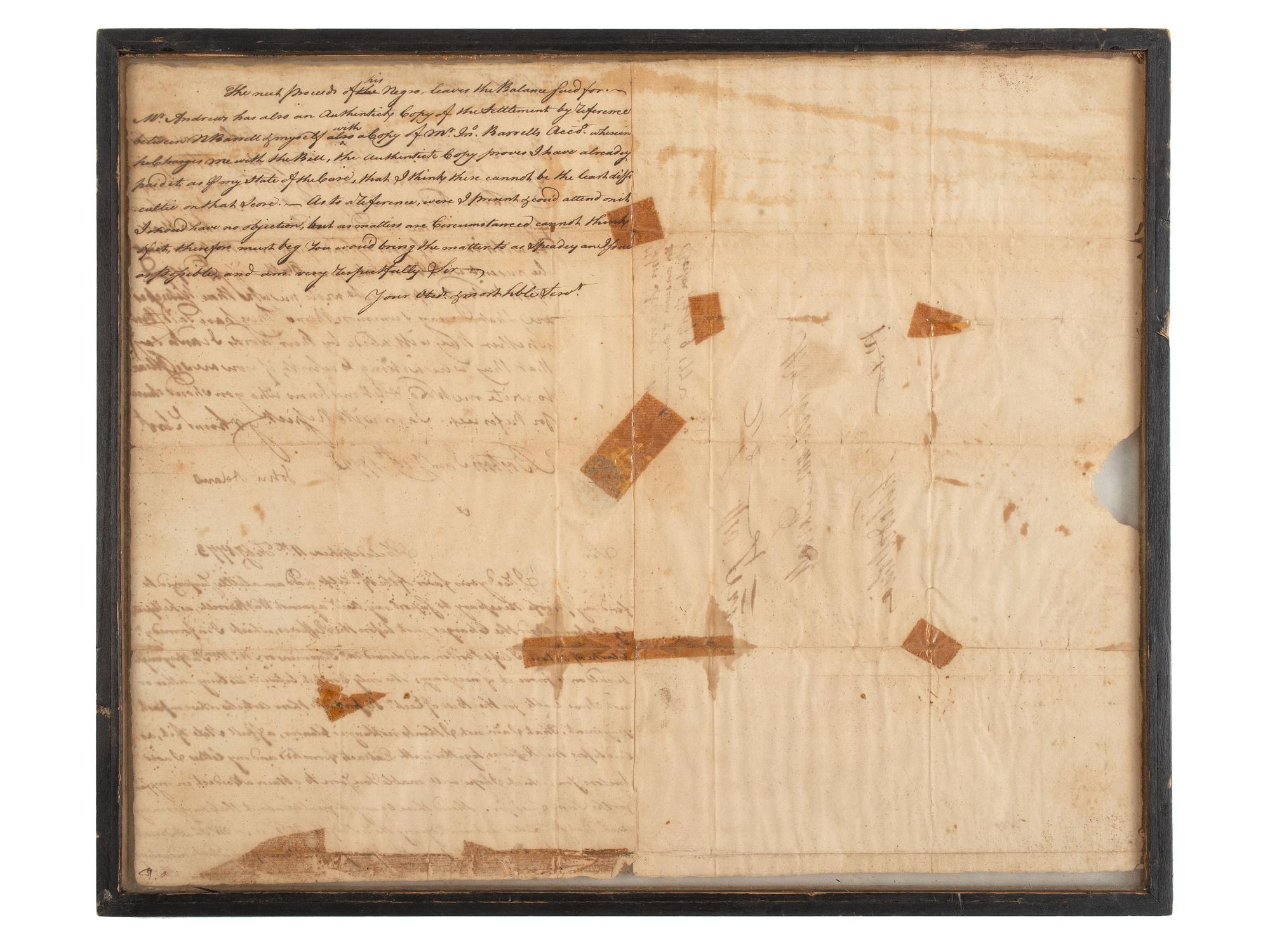ADAMS, John (1735-1826). Letter signed ("John Adams"), as attorney, to Philadelphia merchant William Barrell. Boston, 19 January 1772 [1773].