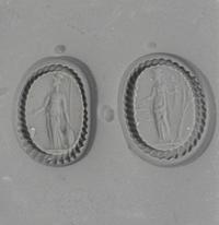 Two Roman Carnelian Ring Stones with the Goddesses Minerva and Themis — Set in a gold brooch