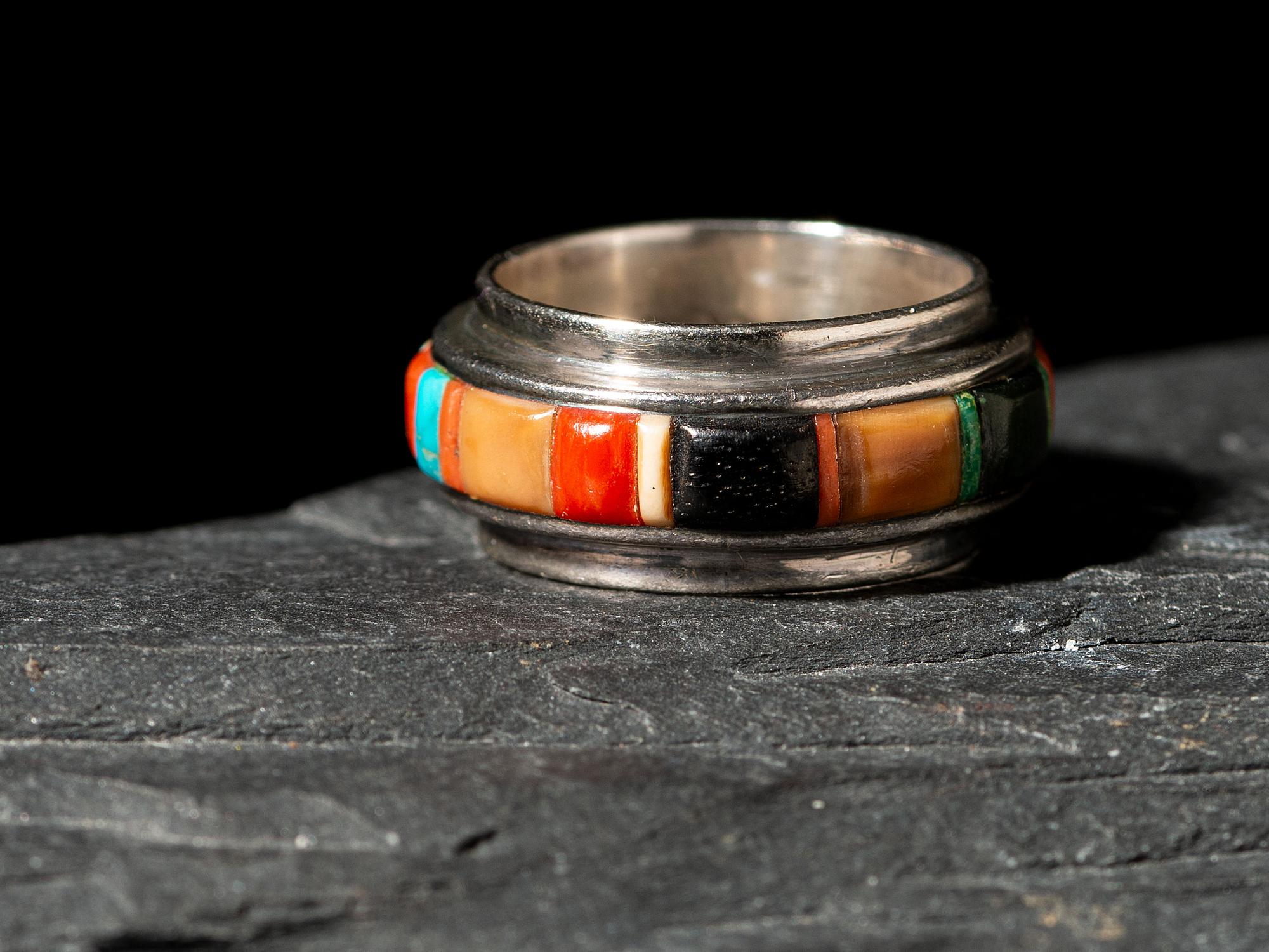 Silver and Cobblestone Inlay Ring