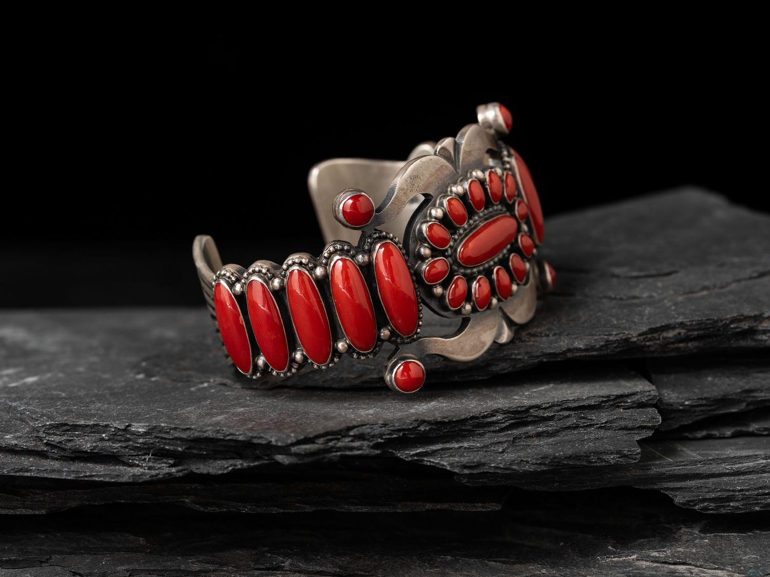 Sterling Silver and Coral Cuff Bracelet