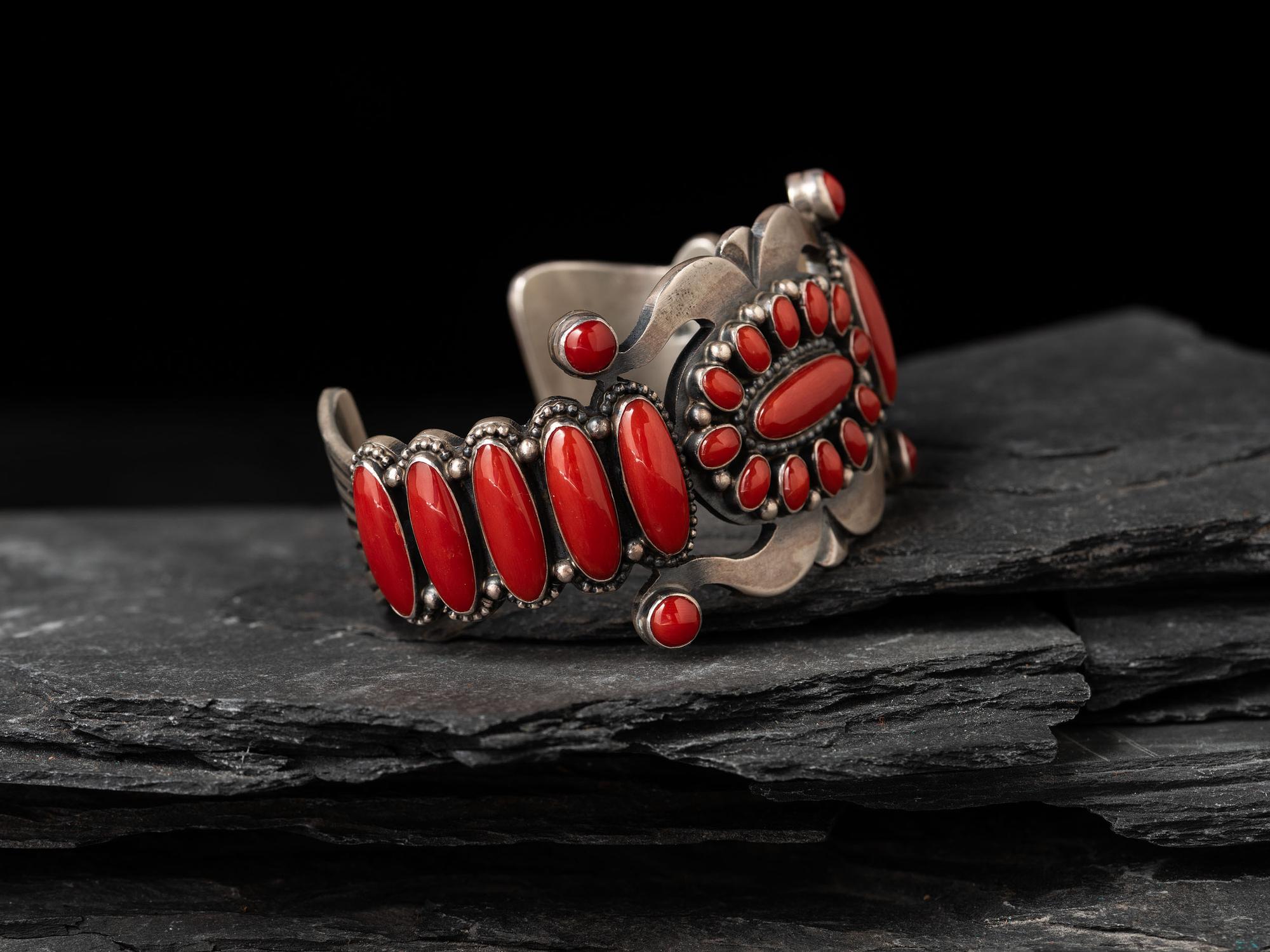 Sterling Silver and Coral Cuff Bracelet