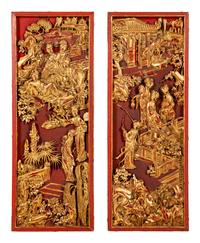 A Pair of Chinese Gilt and Red Lacquered Wood Panels
