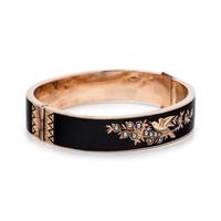 VICTORIAN, ENAMEL AND SEED PEARL MOURNING BANGLE BRACELET