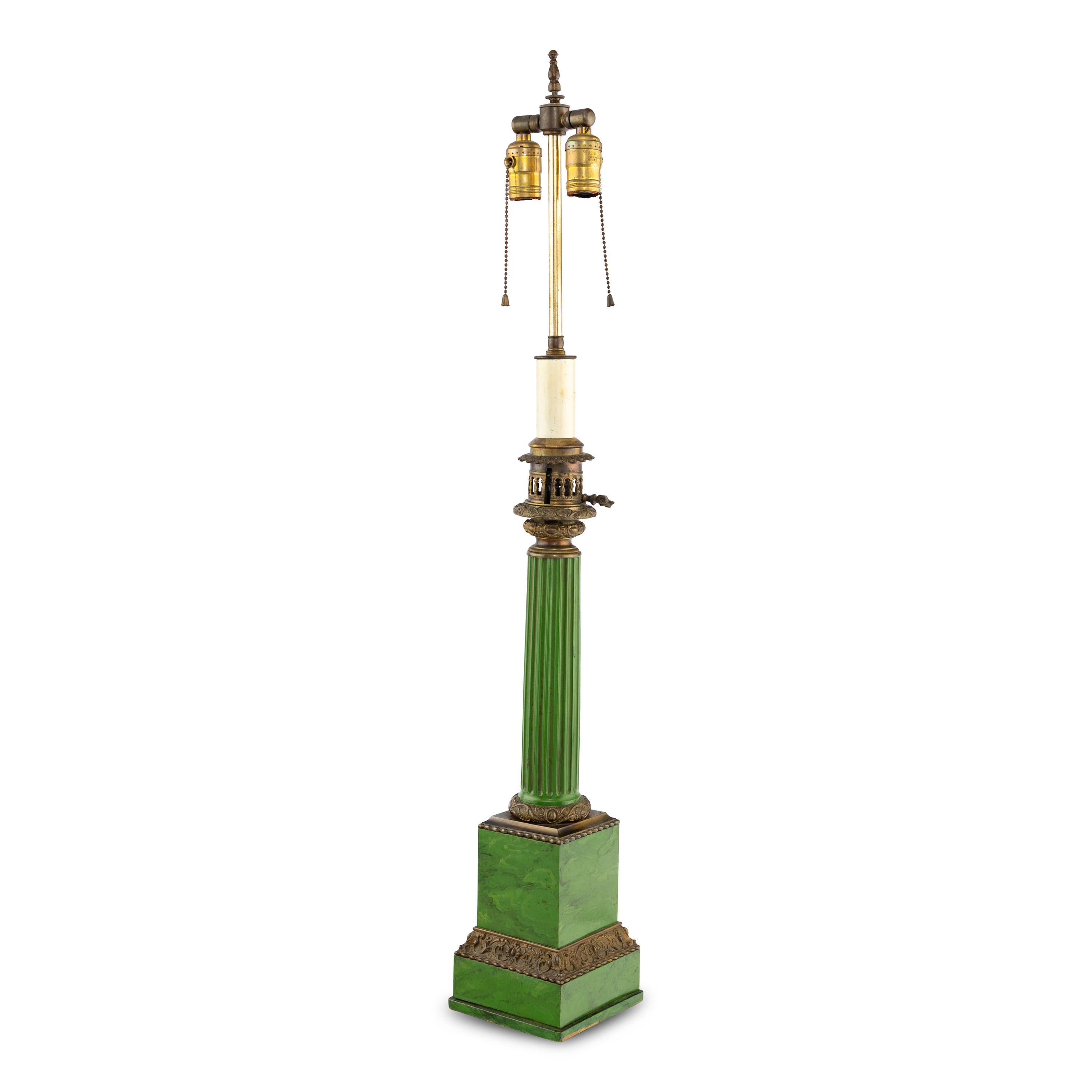 A Green Painted Tole Fluid Lamp Converted to Electric