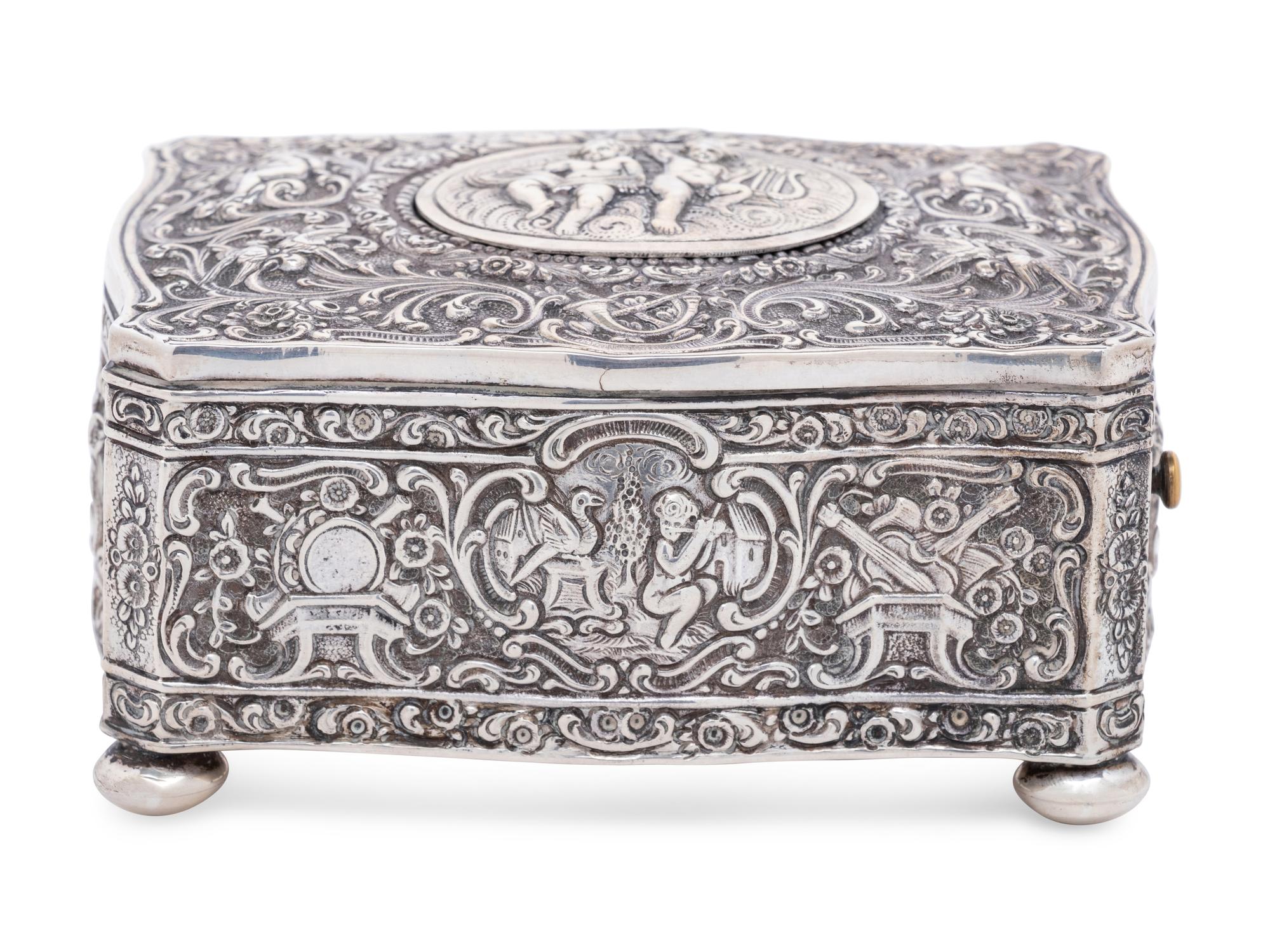 A German Silver Singing Bird Automaton Box