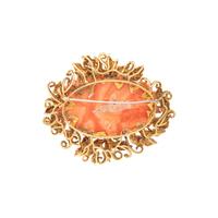 YELLOW GOLD AND CARVED CORAL BROOCH