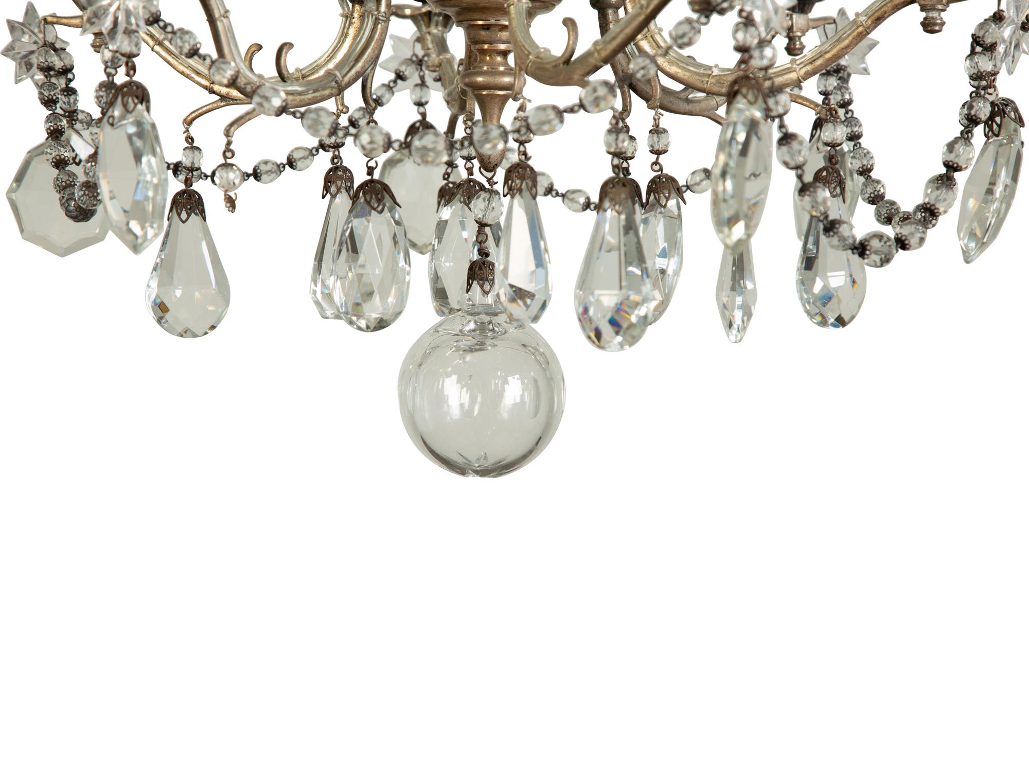 A Silvered Metal Six-Light Chandelier