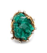 RONAY, YELLOW GOLD, SYNTHETIC EMERALD AND DIAMOND RING