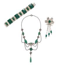 A Collection of Sterling Silver, Aventurine Quartz and Dyed Green Chalcedony Jewelry, 77.40 dwts.