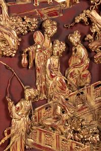 A Pair of Chinese Gilt and Red Lacquered Wood Panels
