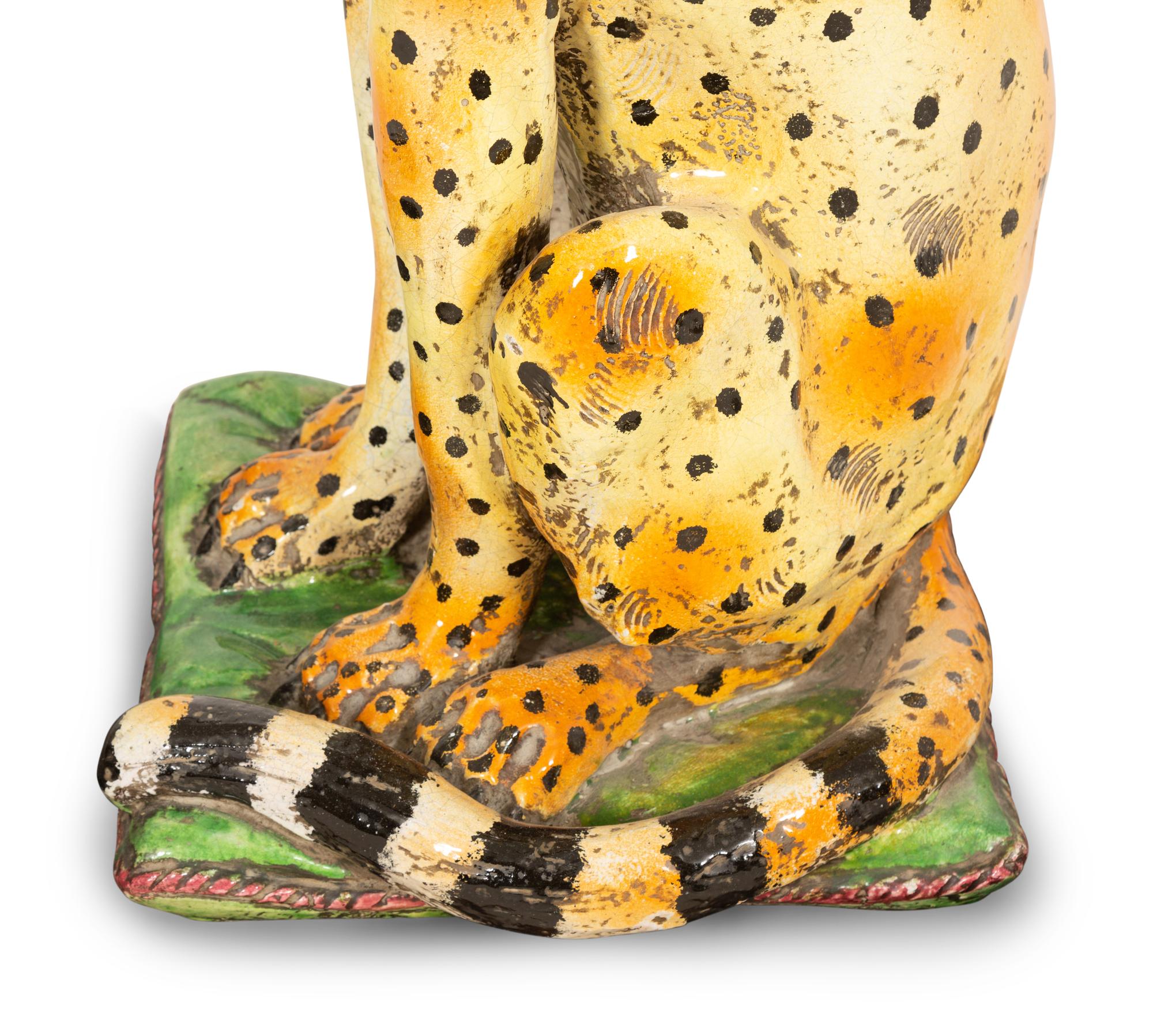 An Italian Glazed Terracotta Seated Leopard