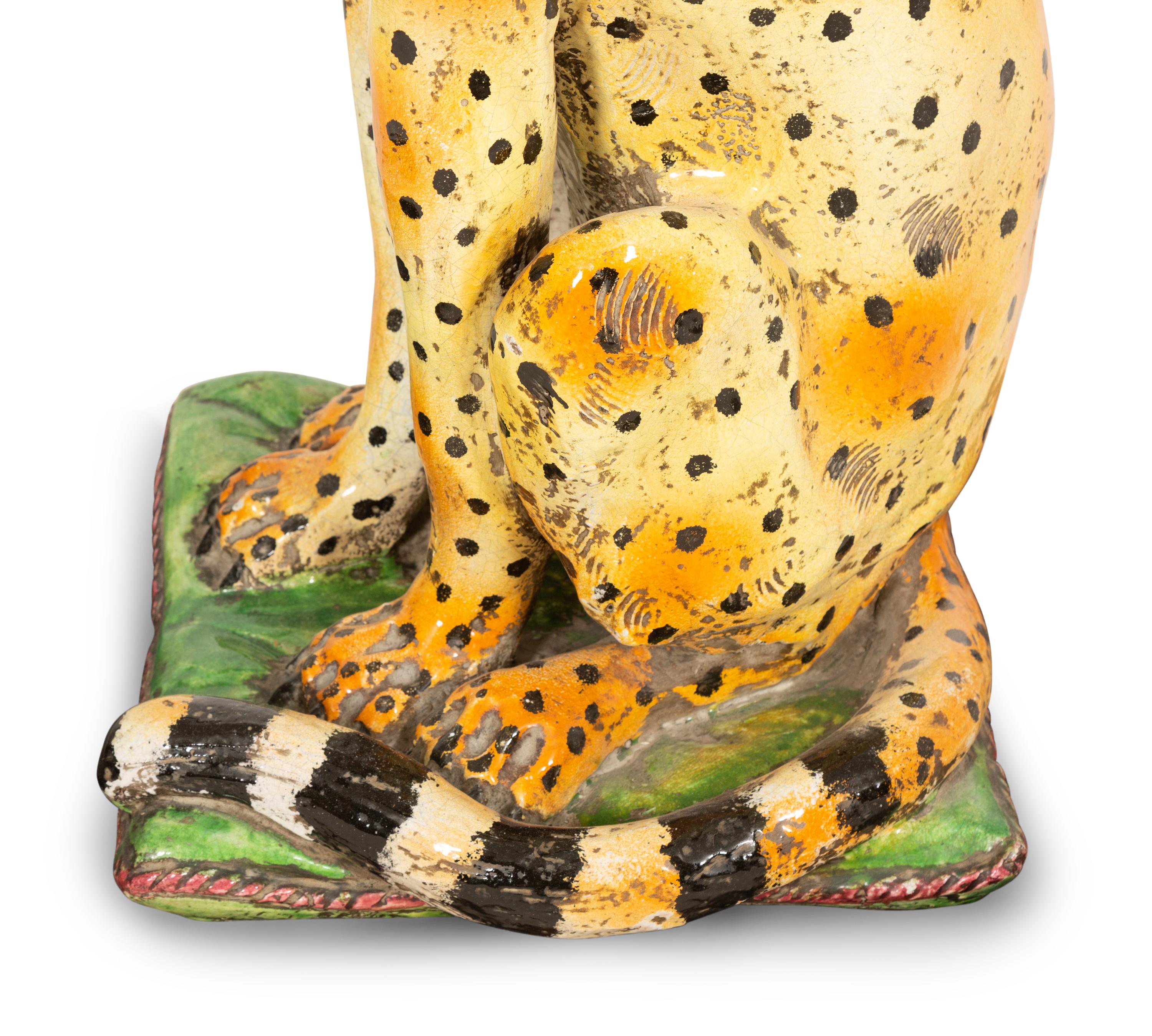An Italian Glazed Terracotta Seated Leopard