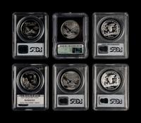 A Group of Six Statue of Liberty $100 1 oz. Platinum Proof and Mint Coins