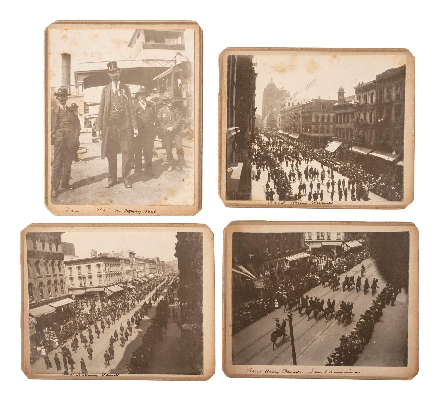 [CIVIL WAR]. TEMTE, O.H., photographer. 4 views San Francisco GAR parade, with 7 ft. veteran.