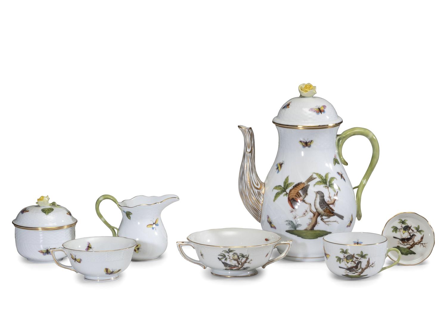 A Herend Rothschild Bird Porcelain Service for Twelve