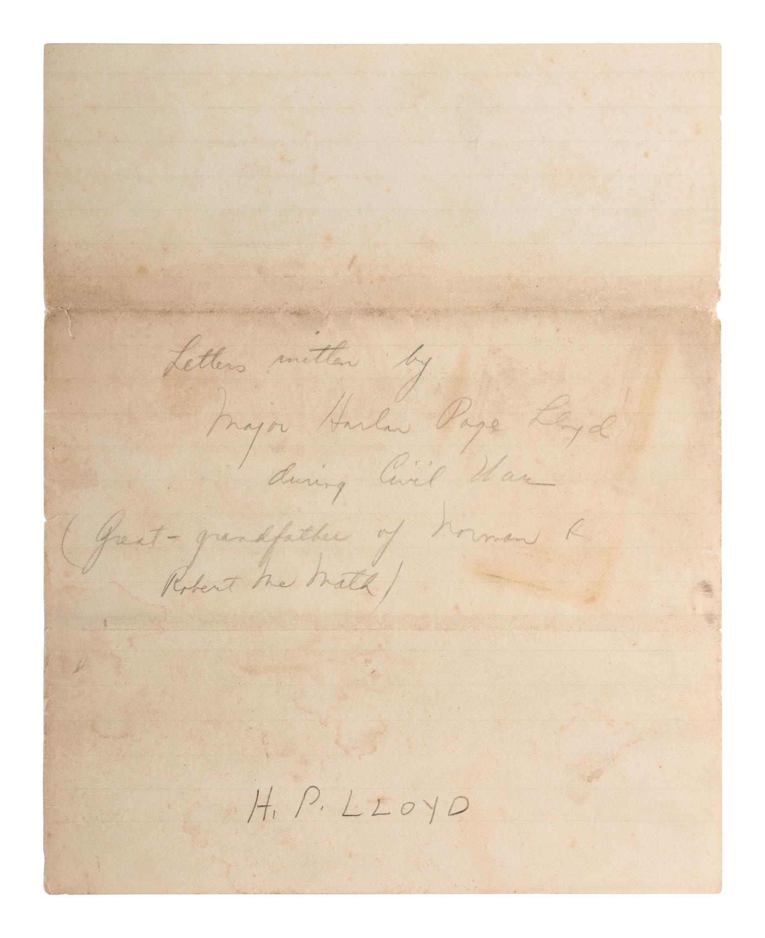 [CIVIL WAR - CUSTER, George A.]. Manuscript documenting the wartime experiences of Major Harlan Page Lloyd, 22nd New York Cavalry and 24th New York Light Artillery, aid to Custer during the Shenandoah Campaign.