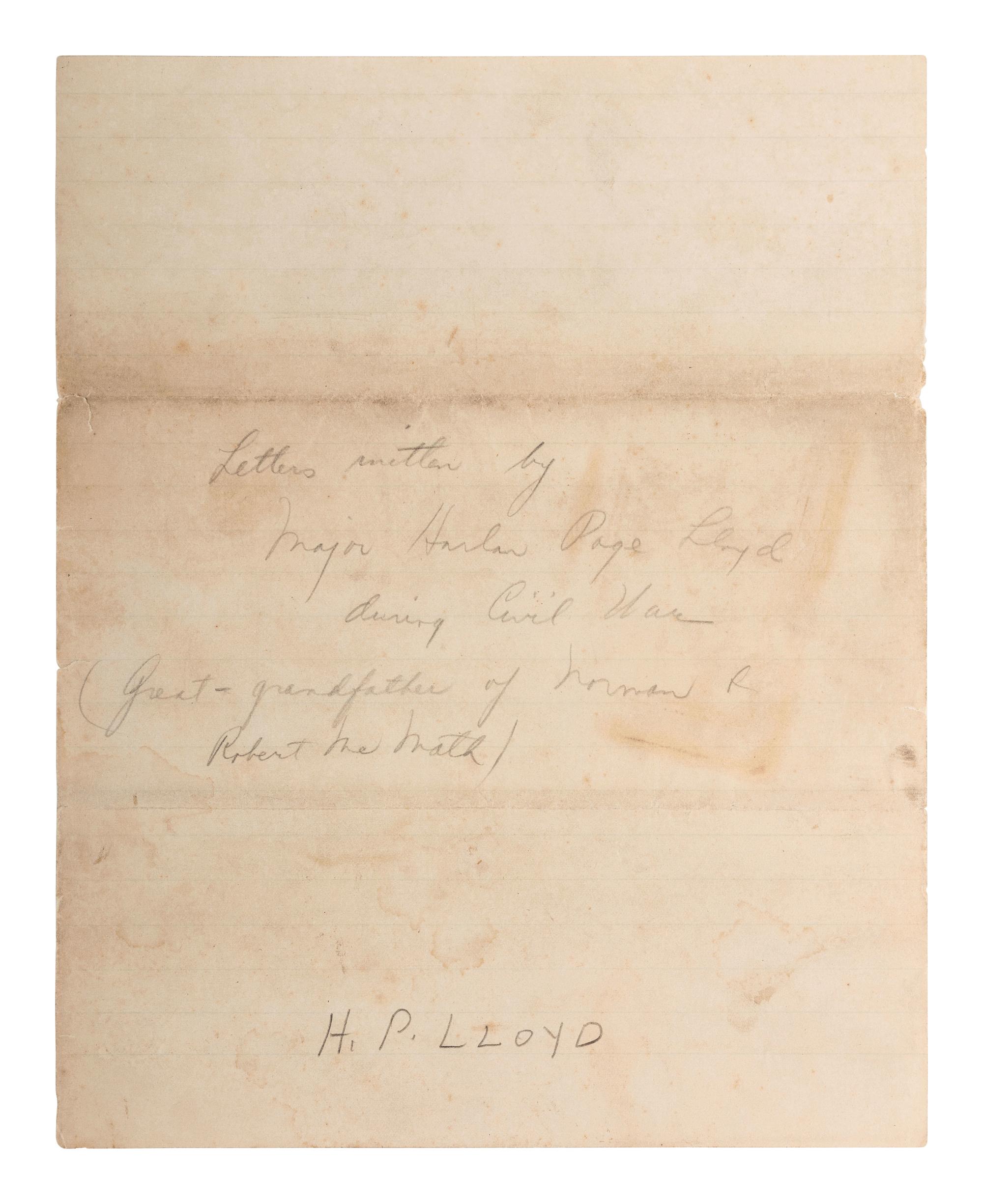[CIVIL WAR - CUSTER, George A.]. Manuscript documenting the wartime experiences of Major Harlan Page Lloyd, 22nd New York Cavalry and 24th New York Light Artillery, aid to Custer during the Shenandoah Campaign.
