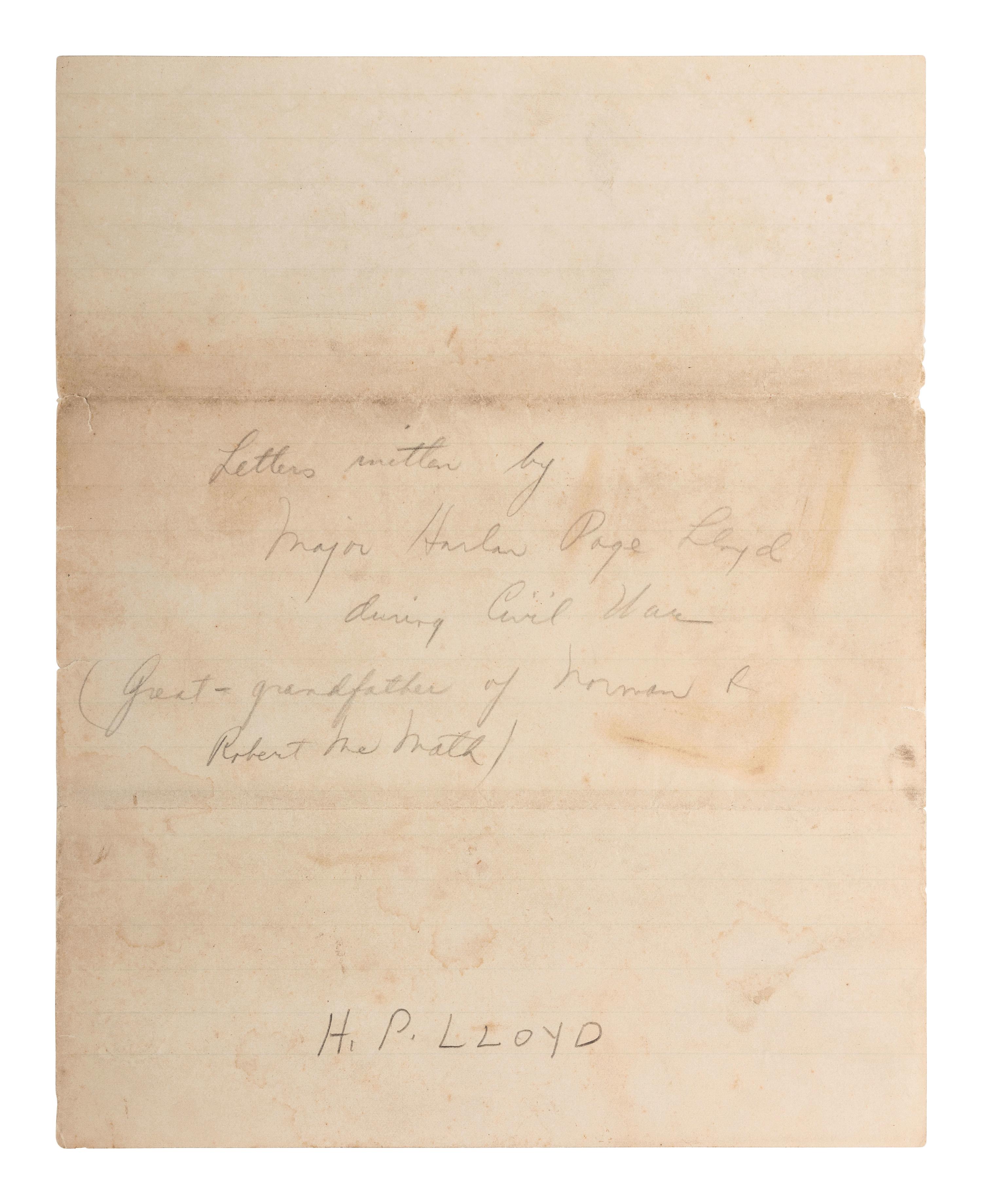 [CIVIL WAR - CUSTER, George A.]. Manuscript documenting the wartime experiences of Major Harlan Page Lloyd, 22nd New York Cavalry and 24th New York Light Artillery, aid to Custer during the Shenandoah Campaign.
