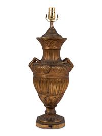 A Neoclassic Style Gilt Composition Urn Mounted as a Lamp